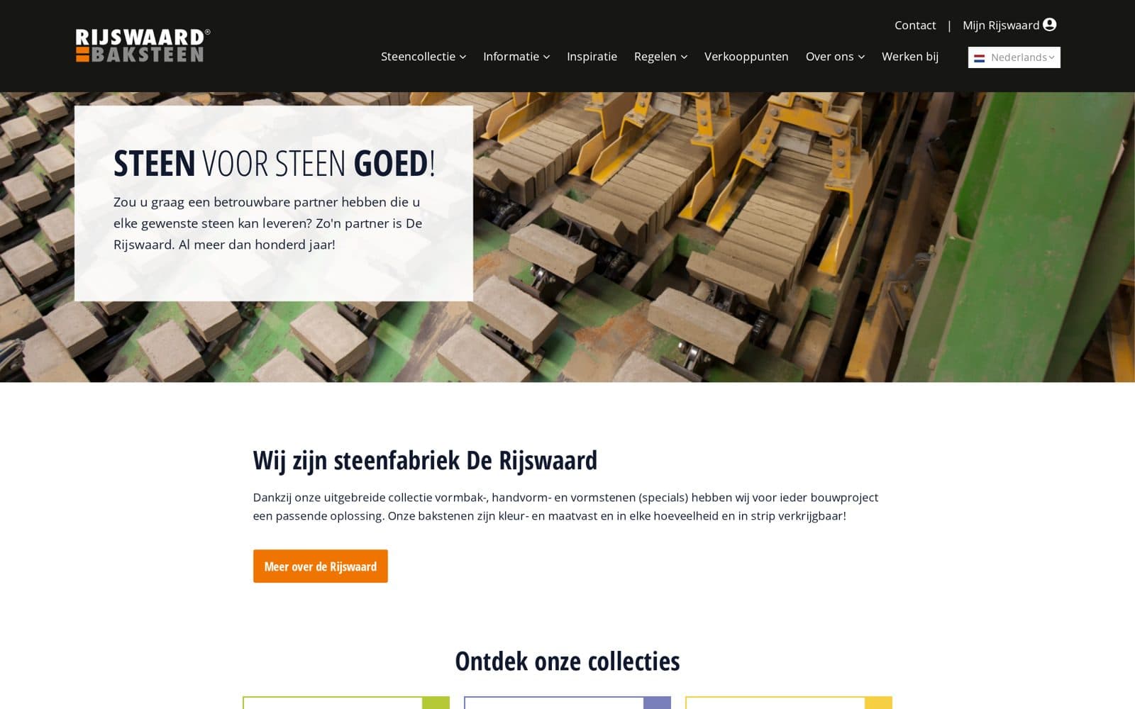 Homepage van de nieuwe website van Steenfabriek De Rijswaard