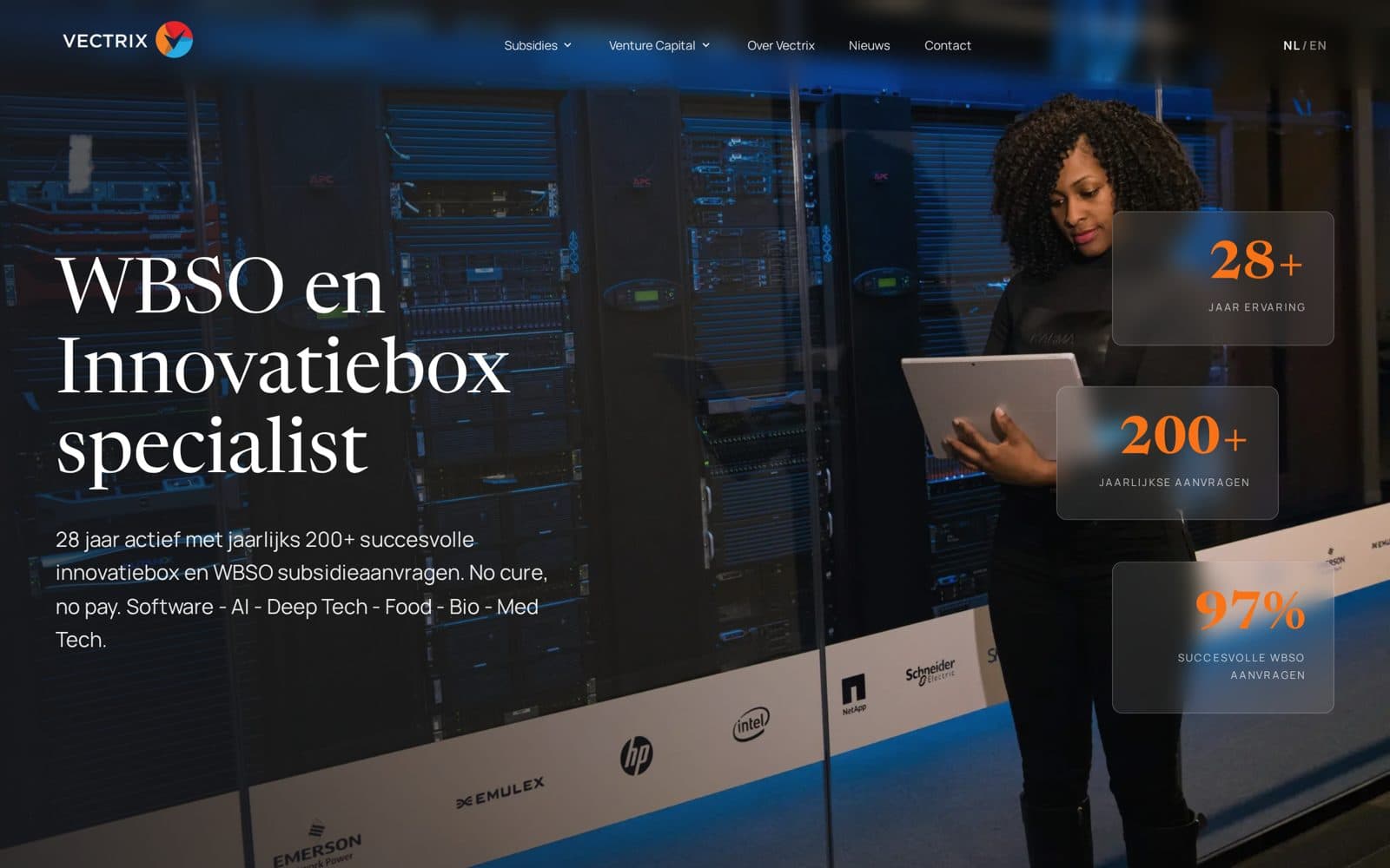 Homepage van de nieuwe Vectrix website