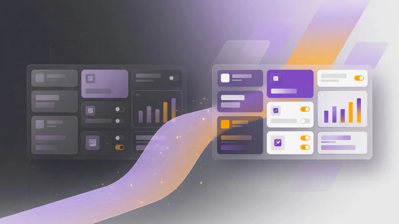 Abstracte illustratie van een Umbraco CMS-upgrade: van een oudere naar een moderne versie