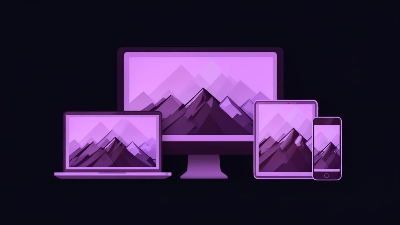 Dezelfde afbeelding in verschillende formaten op een monitor, laptop, tablet en telefoon
